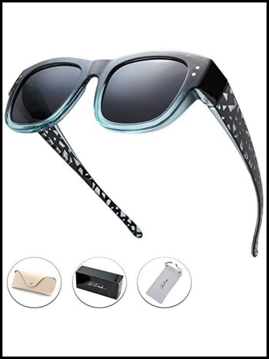 Polarized Wrap Around Shield Sunglasses for Glasses with Leather Eyeglasses Case main image 5